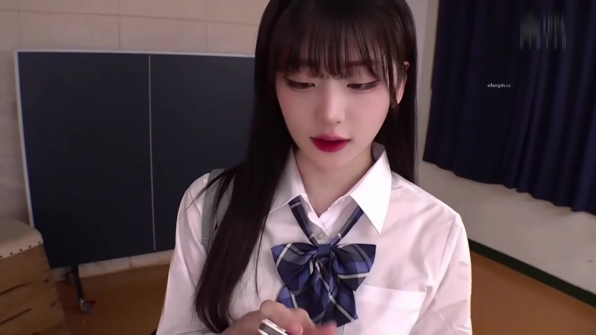 AI face-swapping South Korean seductress Jang Na-young as a huge-breasted high school girl hypnotized to become a female by remote control.